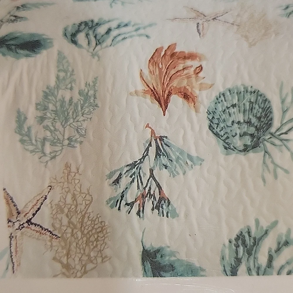 Great Bay Home Key West Quilt Set aqua white background shells starfish F/Q New…